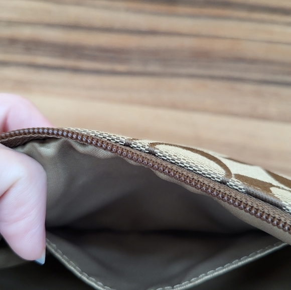 Coach Brown and Tan Signature Logo Wristlet with Front Pocket - Picture 5 of 6